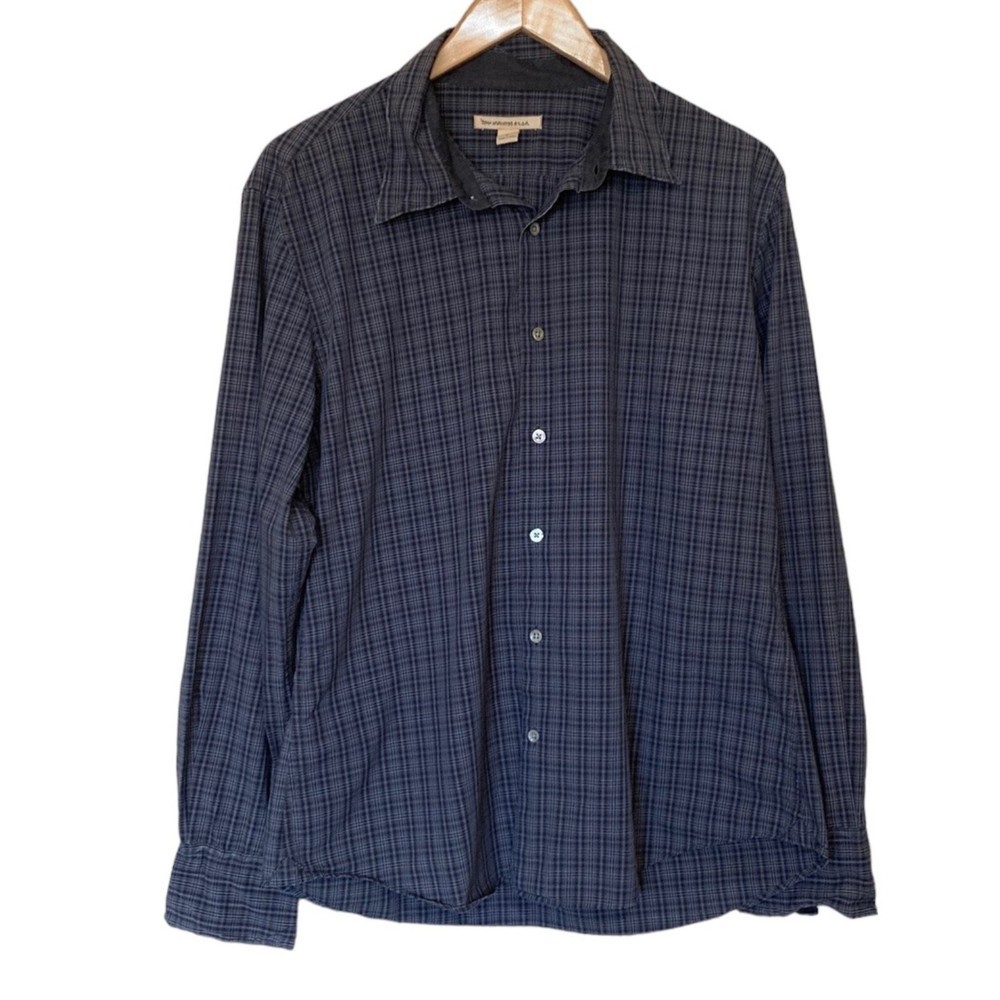 John Varvatos Stripped Checkered Black Gray Long Sleeve Button Down Men's L - Picture 1 of 6